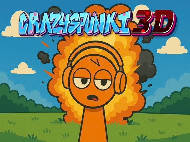 Crazy Sprunki 3D gameplay showing wobbly Sprunki characters battling on a chaotic, colorful arena