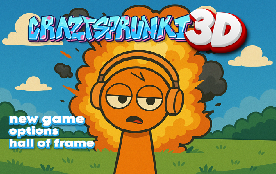 Visual guide illustrating Crazy Sprunki 3D controls: WASD movement, Mouse look, Left Click tackle, Space jump