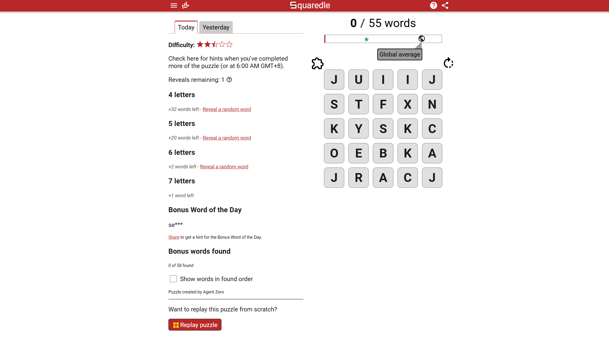 Detailed view of the squaredle gameplay interface controls and hint system
