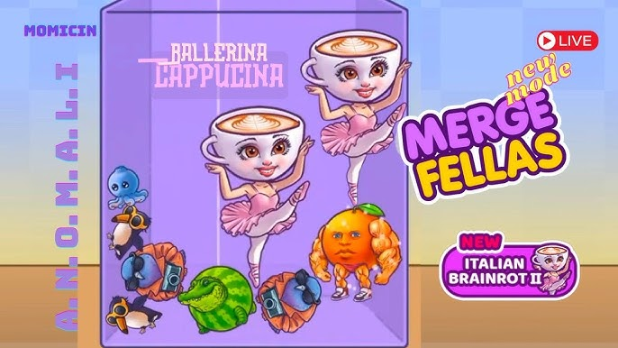 Visual guide showing Merge Fellas Italian Brainrot drag and merge controls
