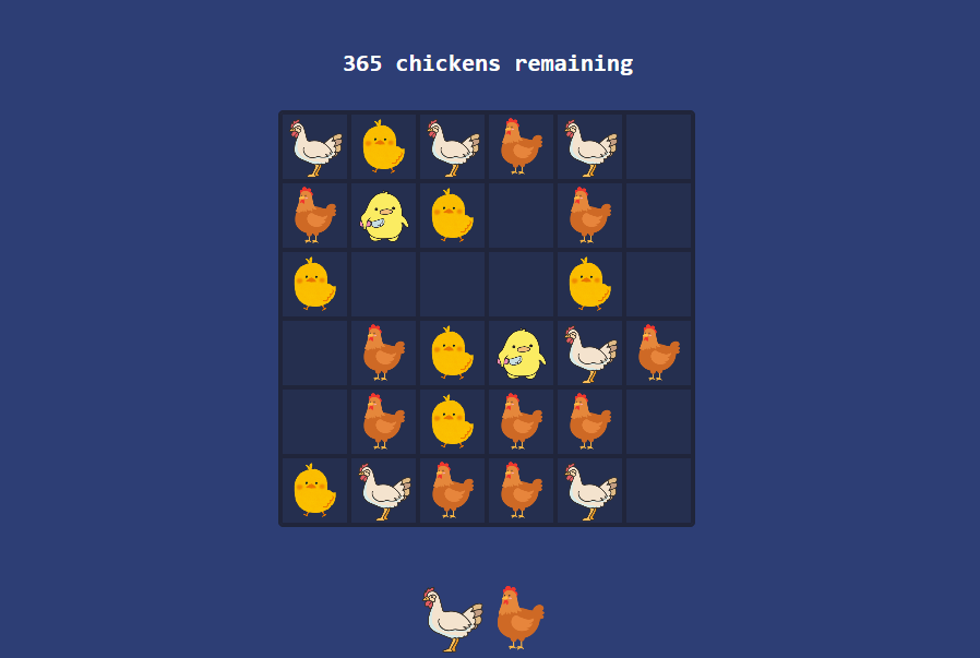 Visual guide illustrating how to match chickens in 368 Chickens
